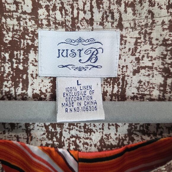 Just B Linen Fringe Blazer L Bohemian Jewel Beaded Mesh Lace Snap Closure Jacket - Picture 3 of 11